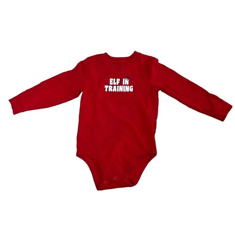 Oshkosh B'gosh Red Elf in Training Christmas Bodysuit One Piece Outfit 24 months